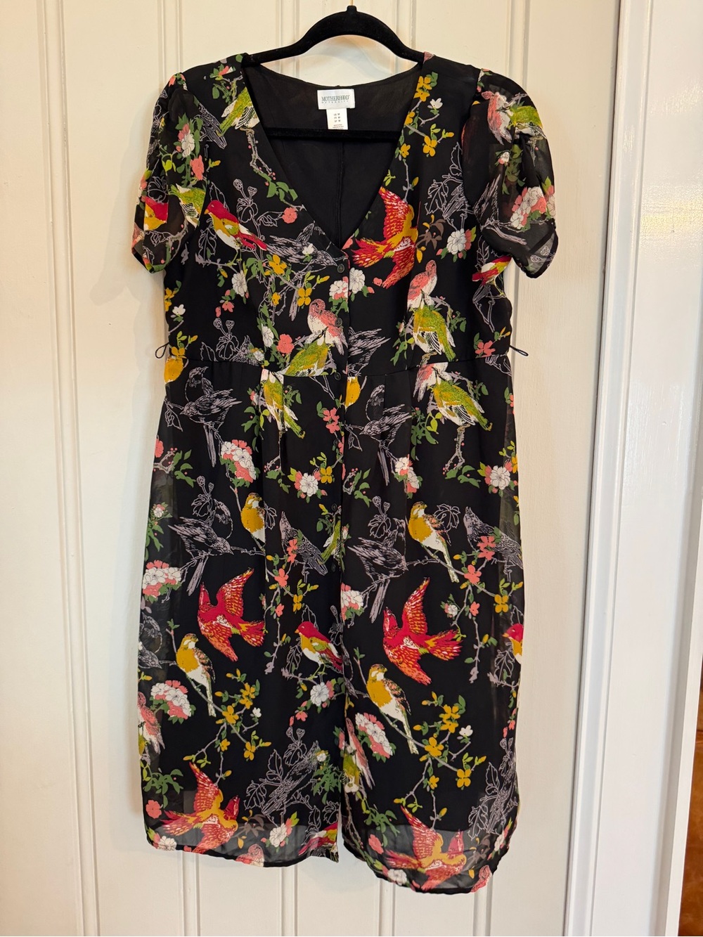 Motherhood Maternity Dress Floral Bird Print Anthro Dupe Shirt Dress Button Down